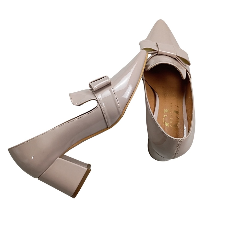 Patent Pointed-Toe Bow Loafers in Taupe - Women Shoes Heels - Picture 5 of 9